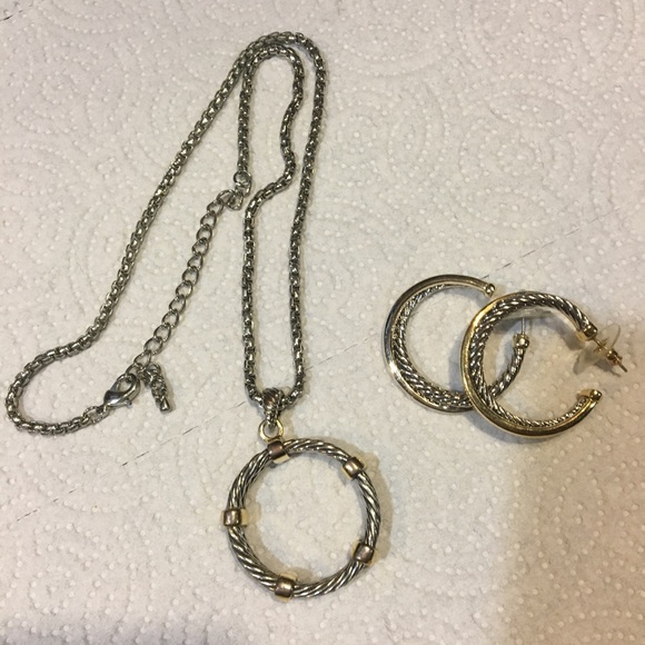 Jewelry - Silver and Brass Necklace Earrings Set